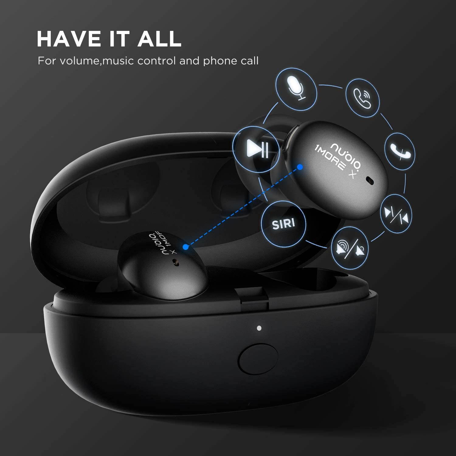 1MORE Stylish True Wireless Earbuds with Charging Case, Bluetooth 5.0, Alternate Pairing Modes in-Ear Headphones, Easy Control, Multiple Colorways, 24-Hour Playtime, Nubia Version, Black