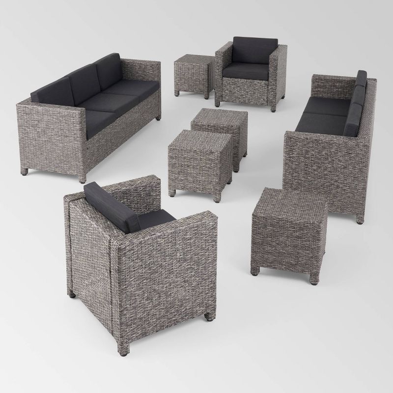 Puerta 8pc Wicker Chat Set - Mix Black/Dark Gray - Christopher Knight Home