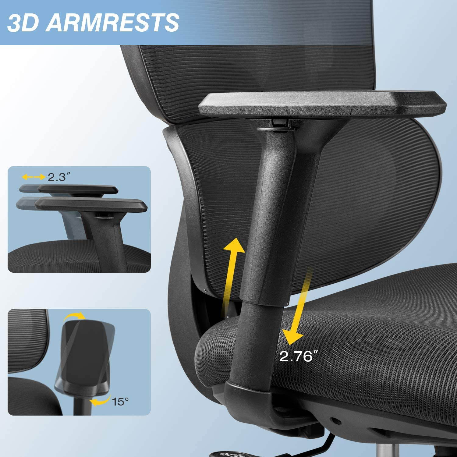 Furmax Ergonomic Office Chair Computer Desk Chair Mesh Fabric High Back Swivel Chair with Adjustable Headrest and Armrests Executive Rolling Chair with Curved Lumbar Support (Gray)