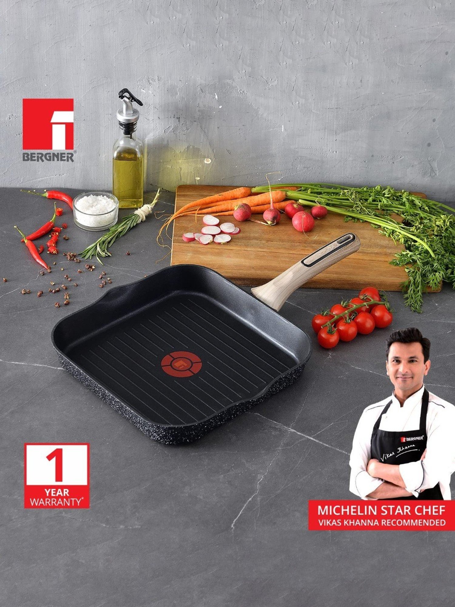 Bergner Grey Non-Stick Marble Induction Base Grillpan - 28cm