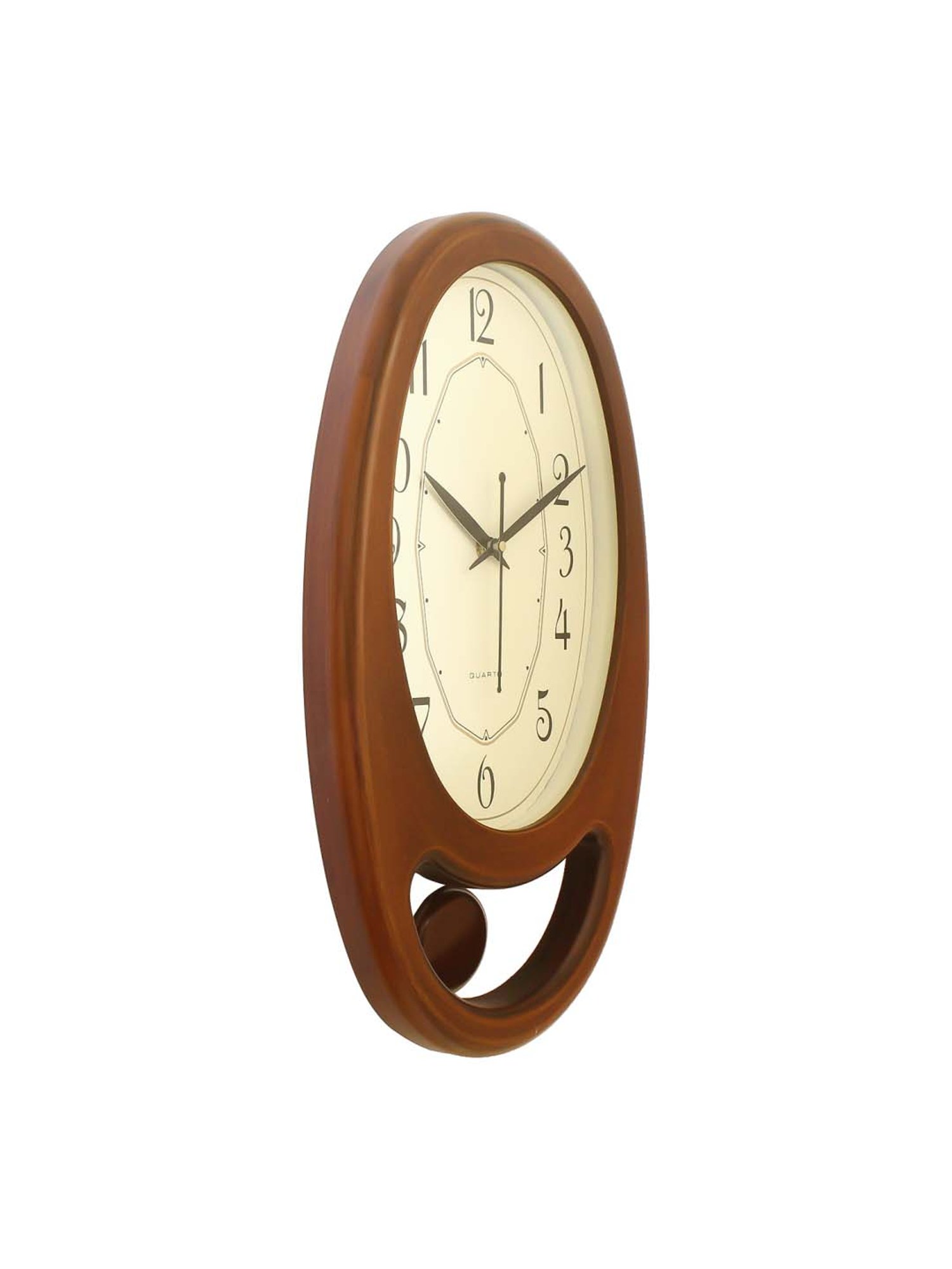 eCraftIndia Golden Brown Plastic Vertical Pendulum Analog Wall Clock