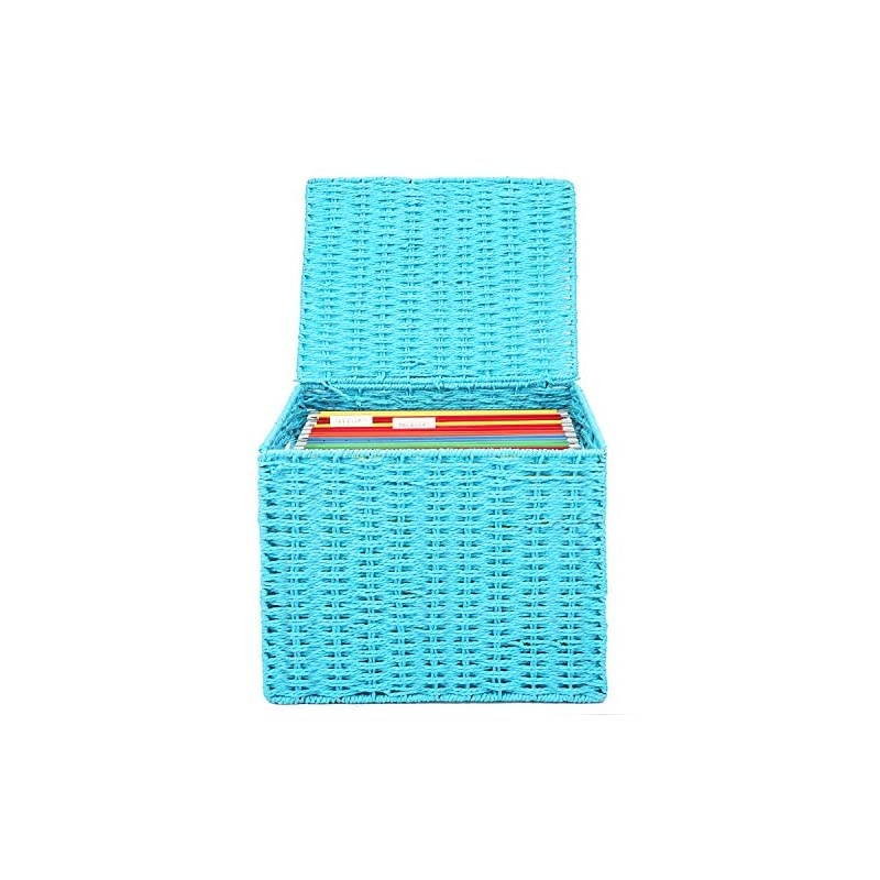 File Storage Organizer, Letter Size Hanging File Box Organizers with Lid&pound;&not;Decorative Seagrass Filing & Storage Office Box | Letter Size (Blue)