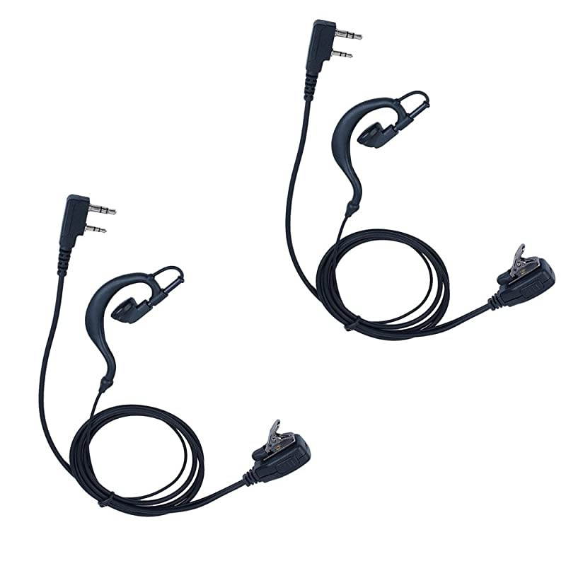 Earpiece Headset for Two Way Radio,Compatible with Walkie Talkie (Kenwood, Puxing, Wouxun, Baofeng) 2 Pin G Shape with a PTT Mic (2 Packs)