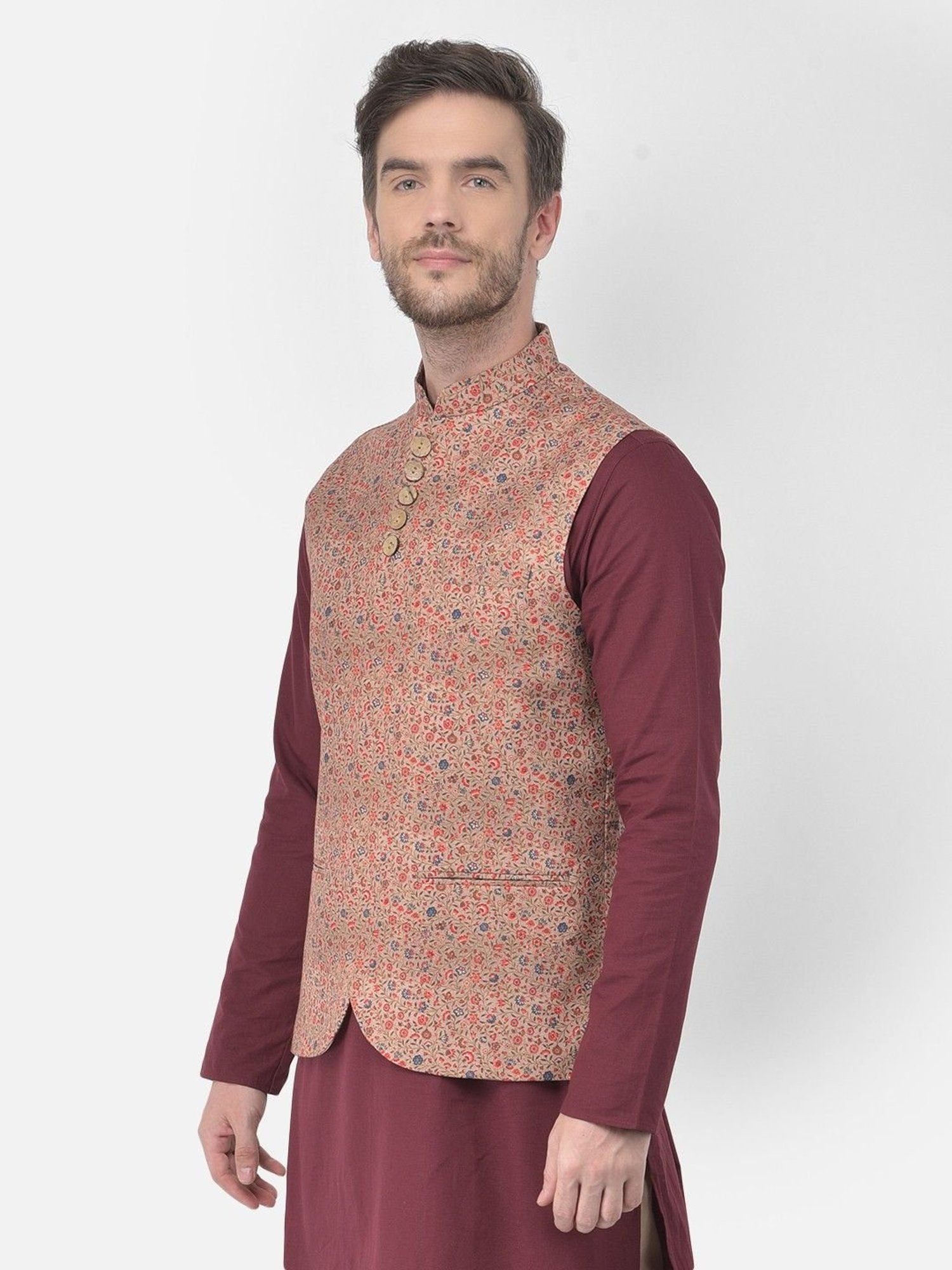Fabindia Multicolor Regular Fit Printed Cotton Nehru Jacket