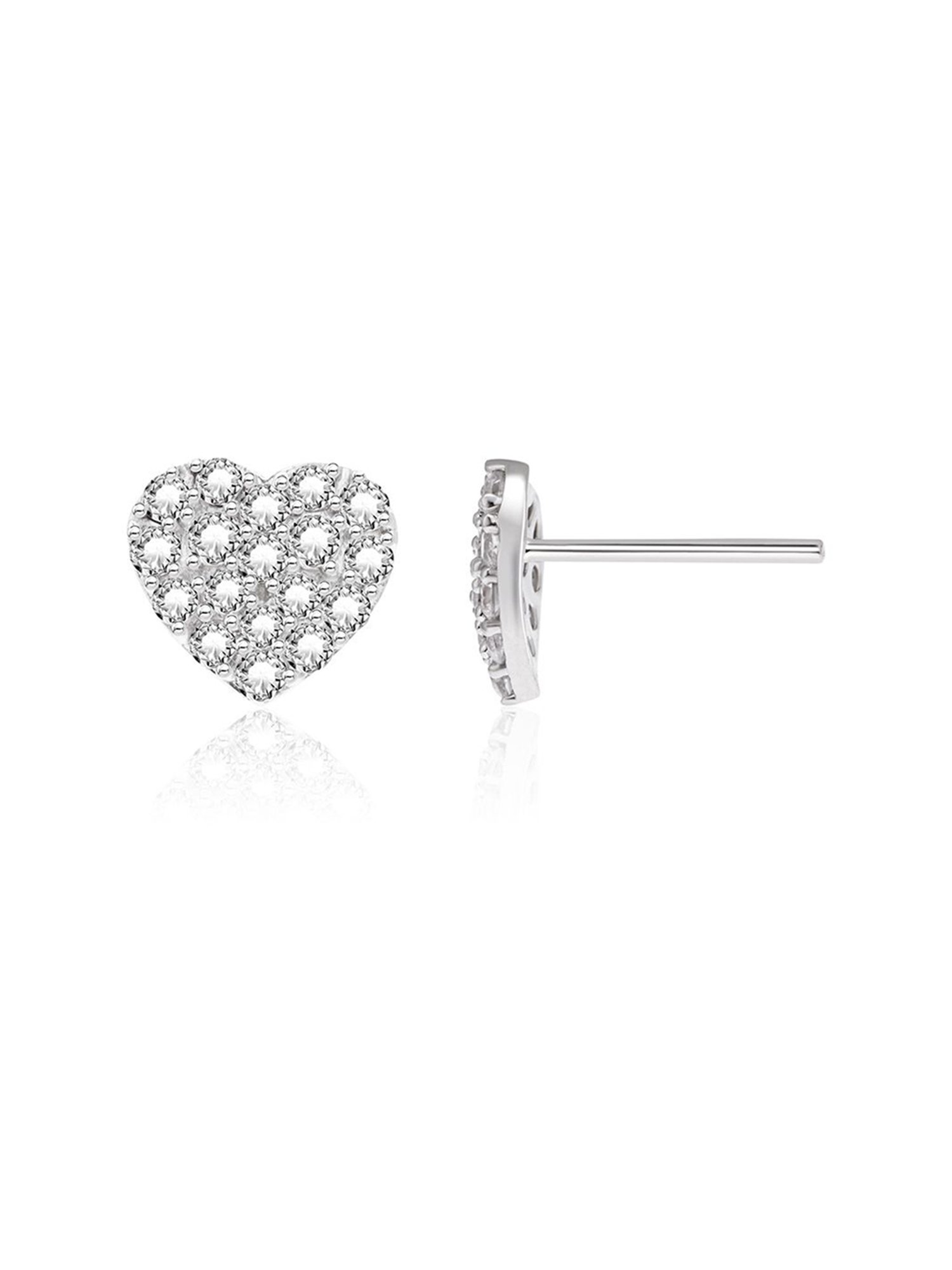 March by FableStreet 92.5 Sterling Silver Zircon Studded Heart Stud Earrings