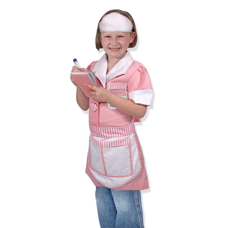 Melissa & Doug Waitress Role Play Costume Set (7pc) - Includes Apron, Order Pad, Cap