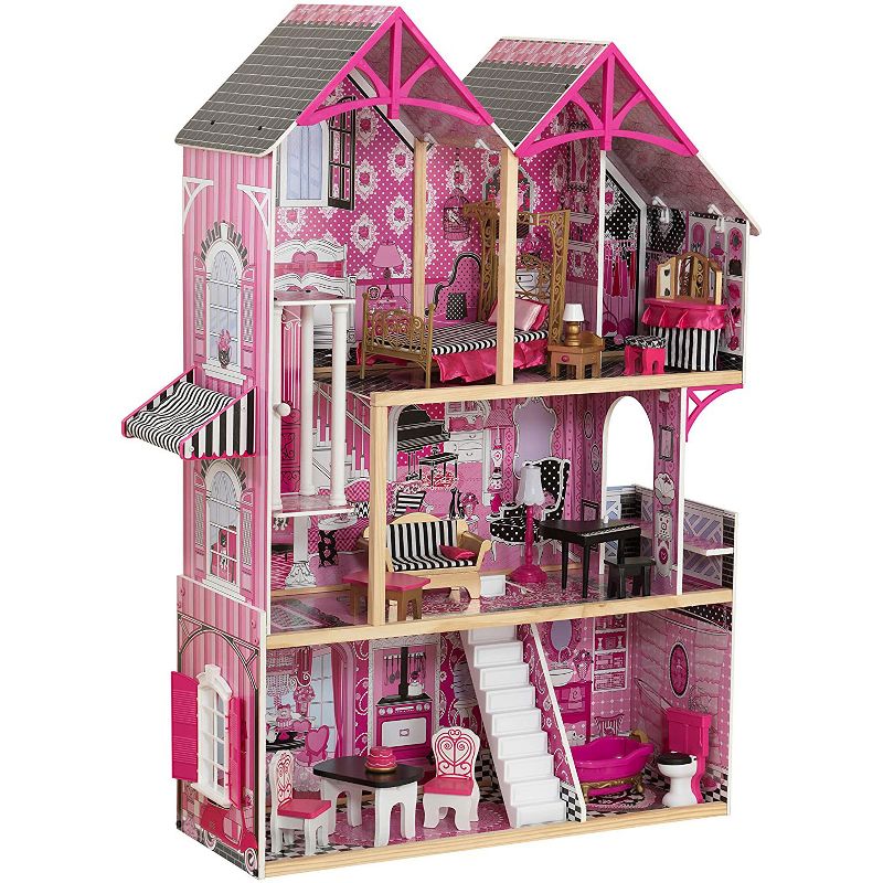 KidKraft 65944 3 Level Wood Constructed Bella Dollhouse with 16 Different Fun Accessories Recommended for Kids Ages 3 Years and Up, Pink