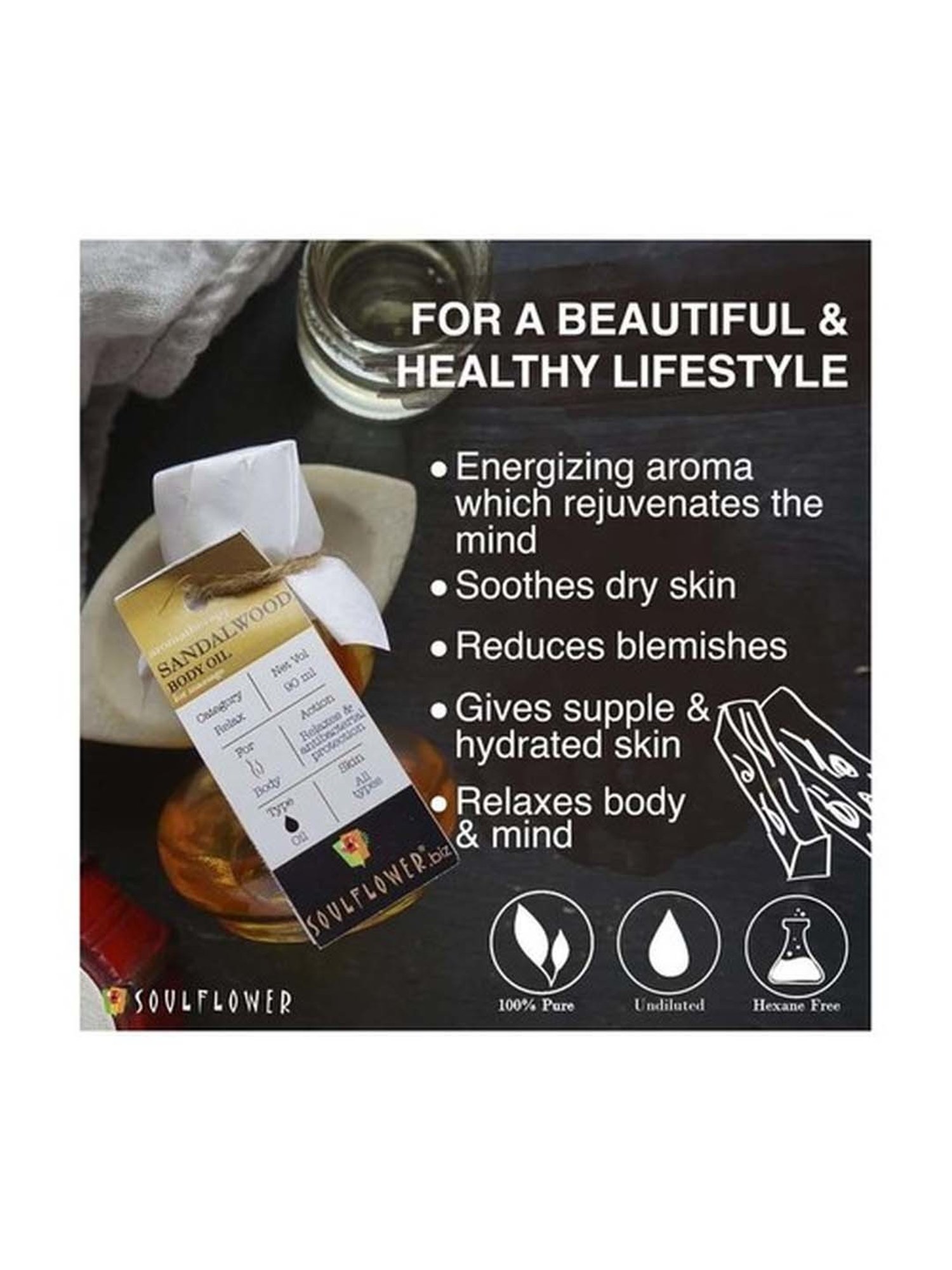 Soulflower Sandalwood Aroma Massage Oil - 90 ml