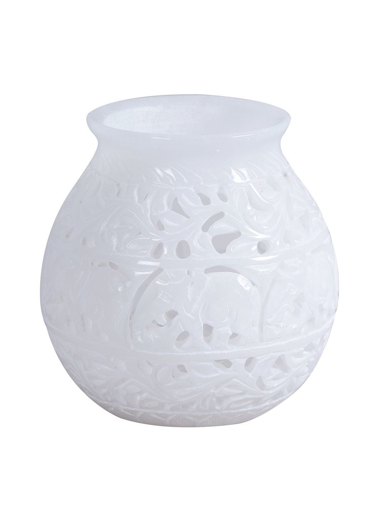 Aapno Rajasthan White Marble Matki Shape Tealight Holder