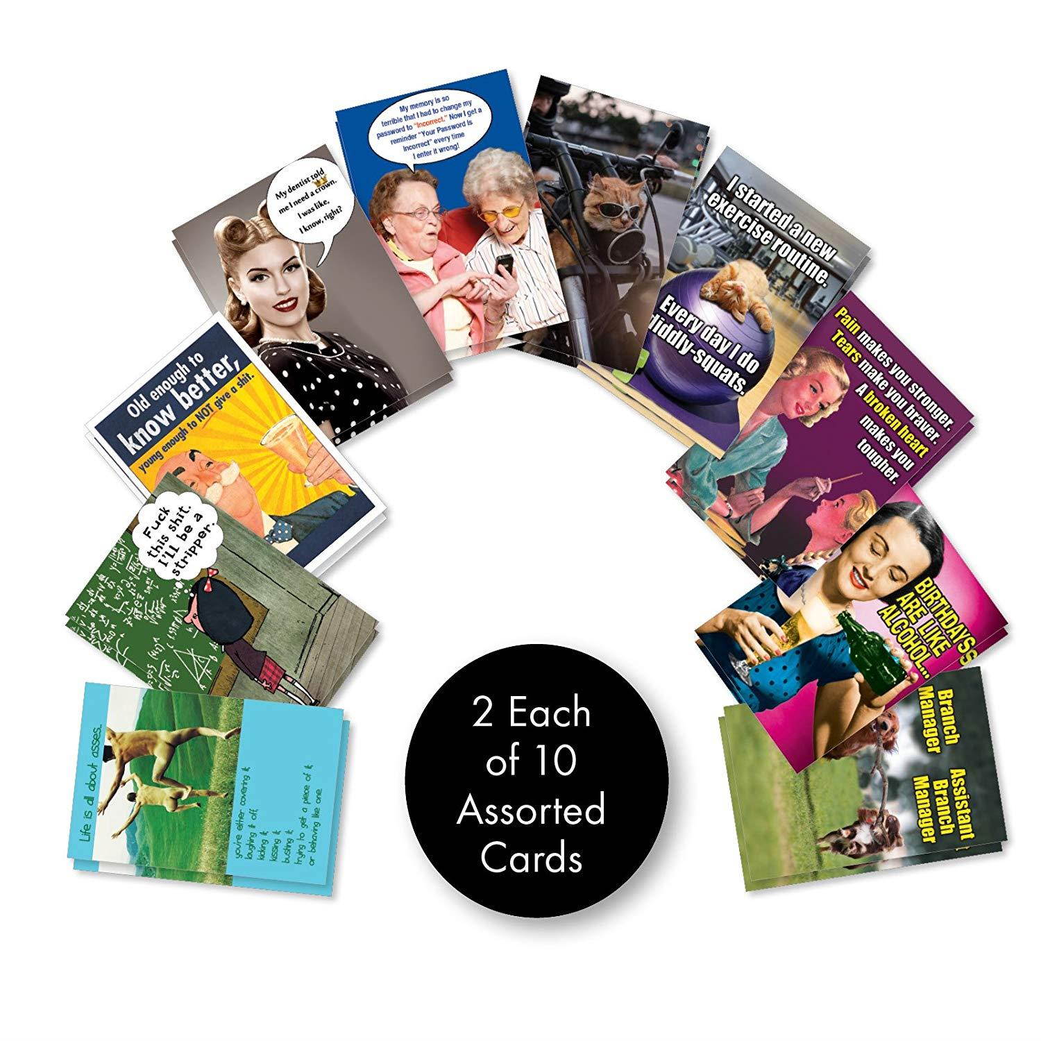 A Very Funny Birthday: Assorted Box of 20 Hysterical Birthday Cards Featuring the Absolute Best Humor Cards Ever, of All Time, Envelopes - Adult Humor (10 Designs, 2 Cards Per Design) AC5979BDG-B2x10