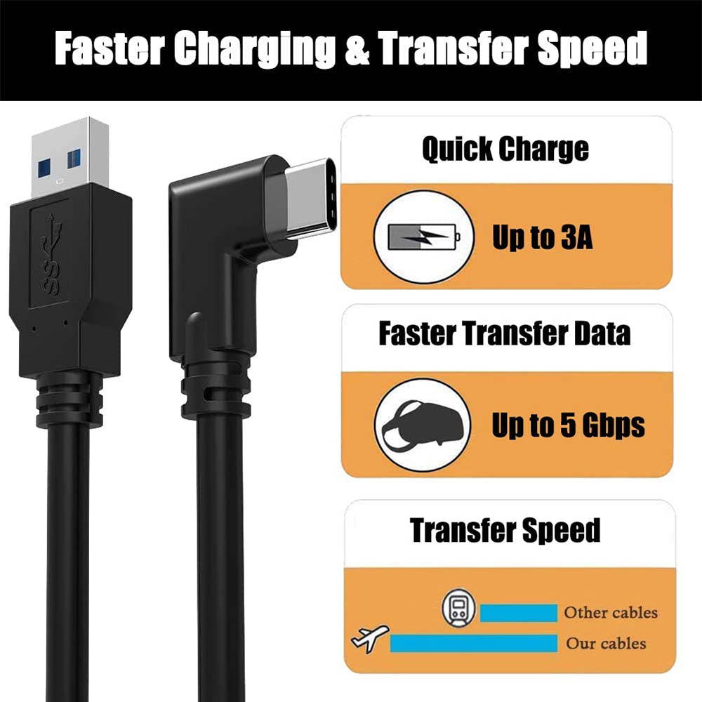 Oculus Quest Link Cable, USB A to USB C Cable 10FT / 3M, 90 Degree Angled High Speed Data Transfer & Fast Charging Cable Compatible for Oculus Quest and Gaming PC