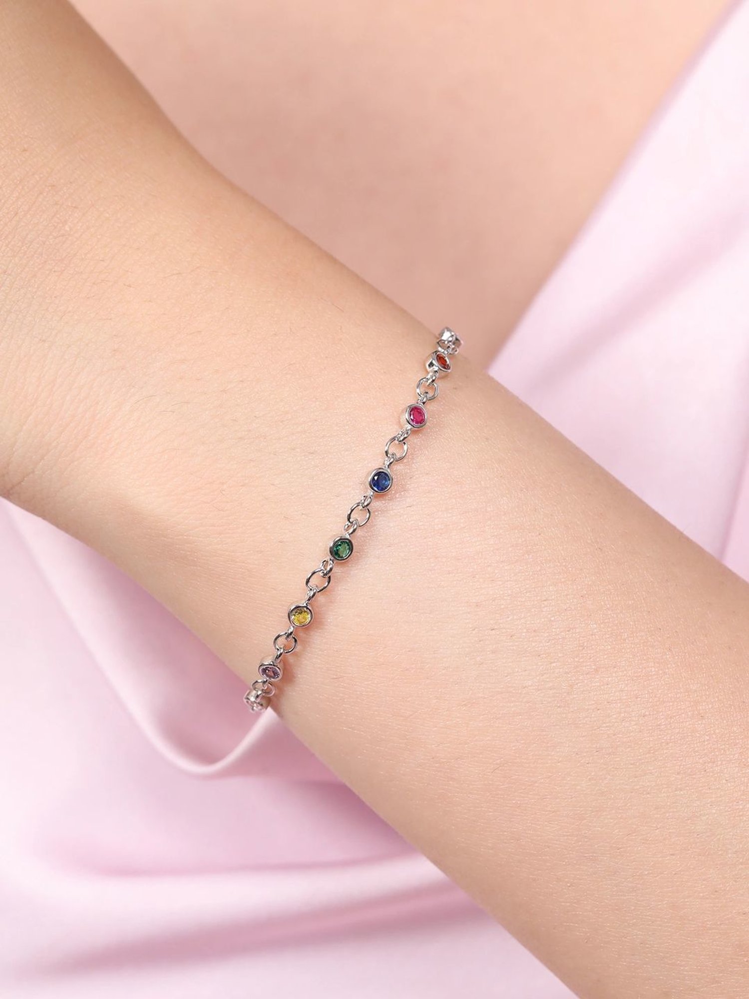 Zavya Radiant Spectrum Rhodium Plated 925 Sterling Silver Bracelet