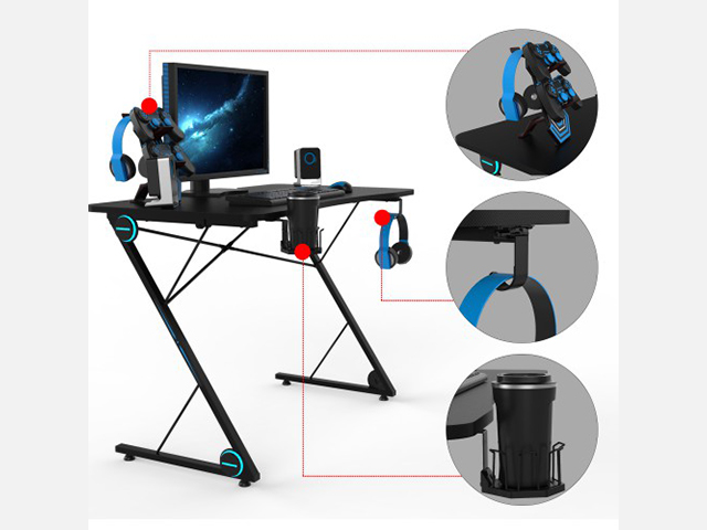 Gaming Computer Desk with Large Carbon Fiber Surface Cup Holder & Headphone Hook for Home or Office, Gaming PC Desk(Black)