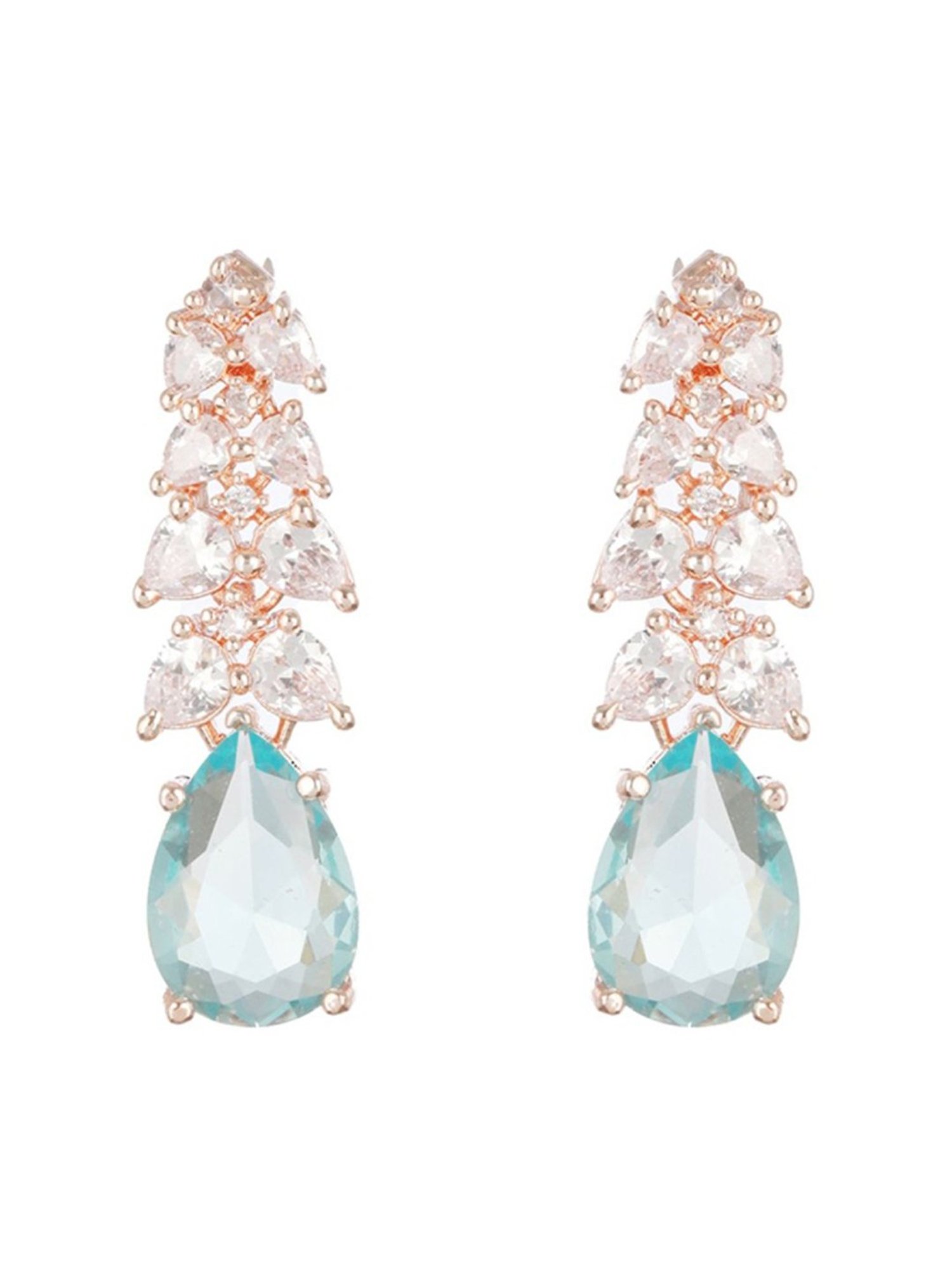 Aatmana Rose Gold-Plated & Octa Blue AD-Studded Handcrafted Teardrop Earrings for Women