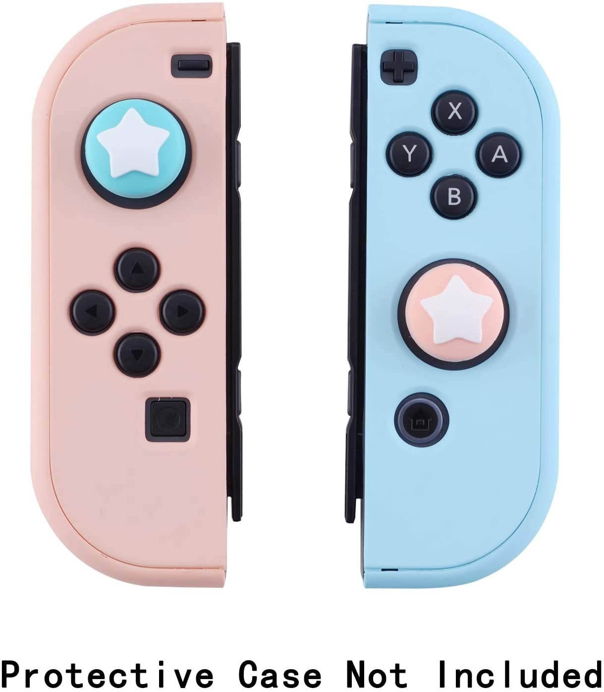eXtremeRate PlayVital Star Design Cute Switch Thumb Grip Caps, Mandys Pink & Bondi Blue Joystick Caps for Nintendo Switch Lite, Silicone Analog Cover Thumb Stick Grips for Joy-Con Controller