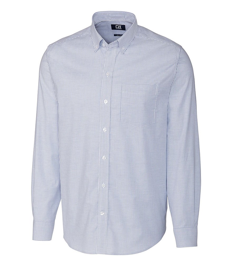 Cutter & Buck Long-Sleeve Striped Stretch Oxford Dress Shirt