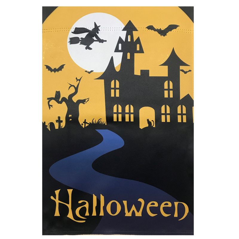 Northlight Spooky House Halloween Outdoor Garden Flag with Bats and a Witch 20" x 48"