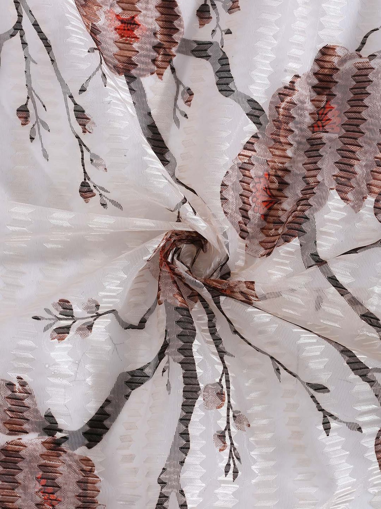 Swayam Cream & Blue Printed Faux Silk Door Curtains - Set of 2