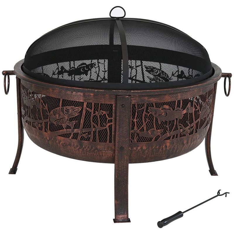 DeckMate 30371 Avondale Outdoor Backyard Patio Portable Steel Fire Bowl Fire Pit, Antiqued Copper Finish