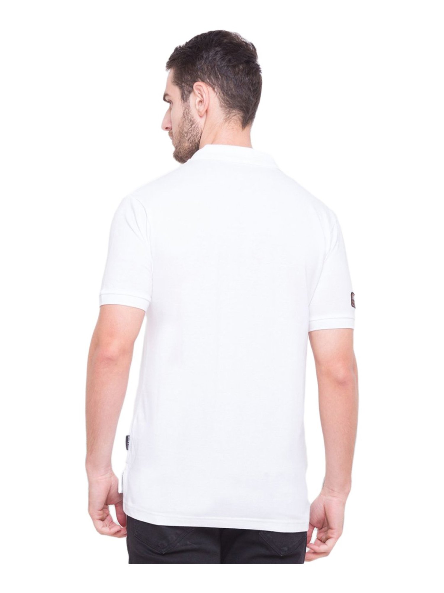 Giordano White Cotton Slim Fit Logo Printed Polo T-Shirt