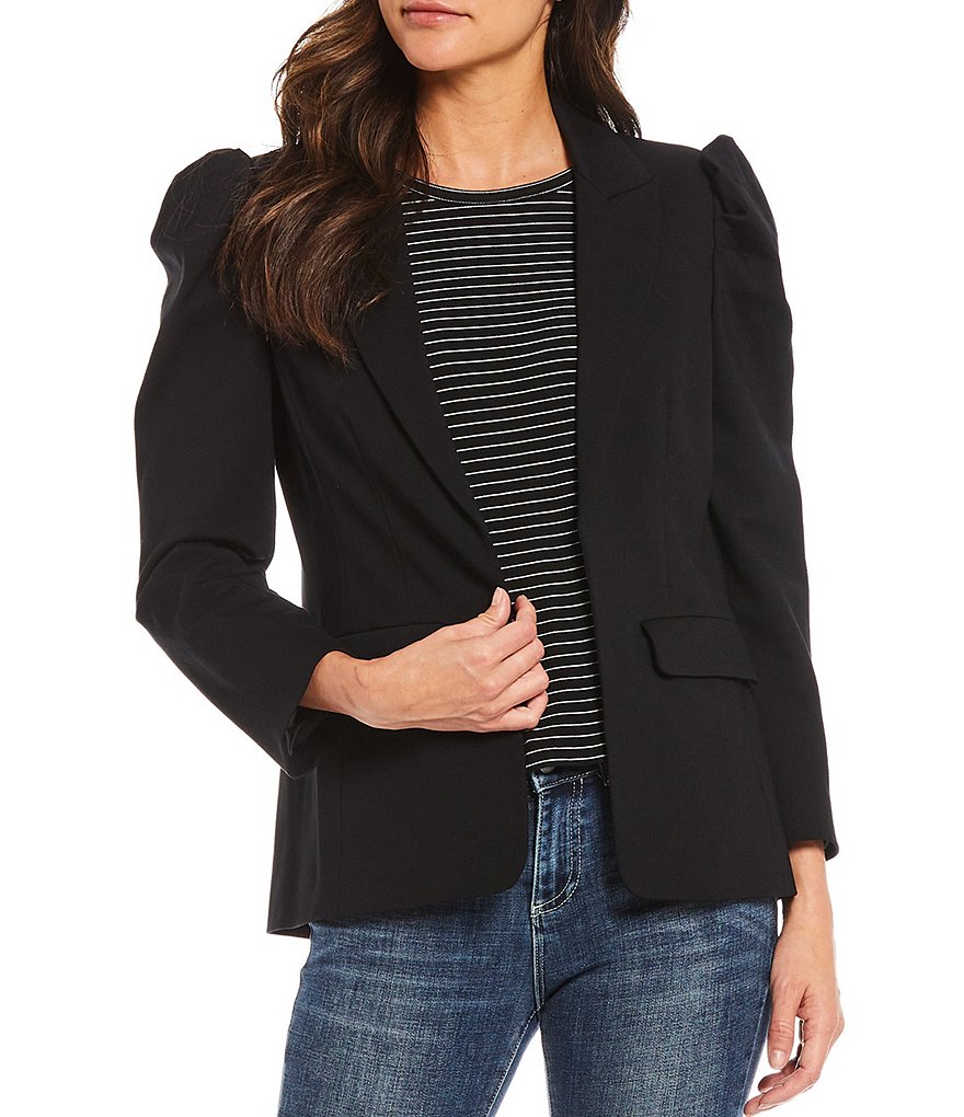 CeCe Long Sleeve Puff Shoulder Faux Pocket Ponte Blazer