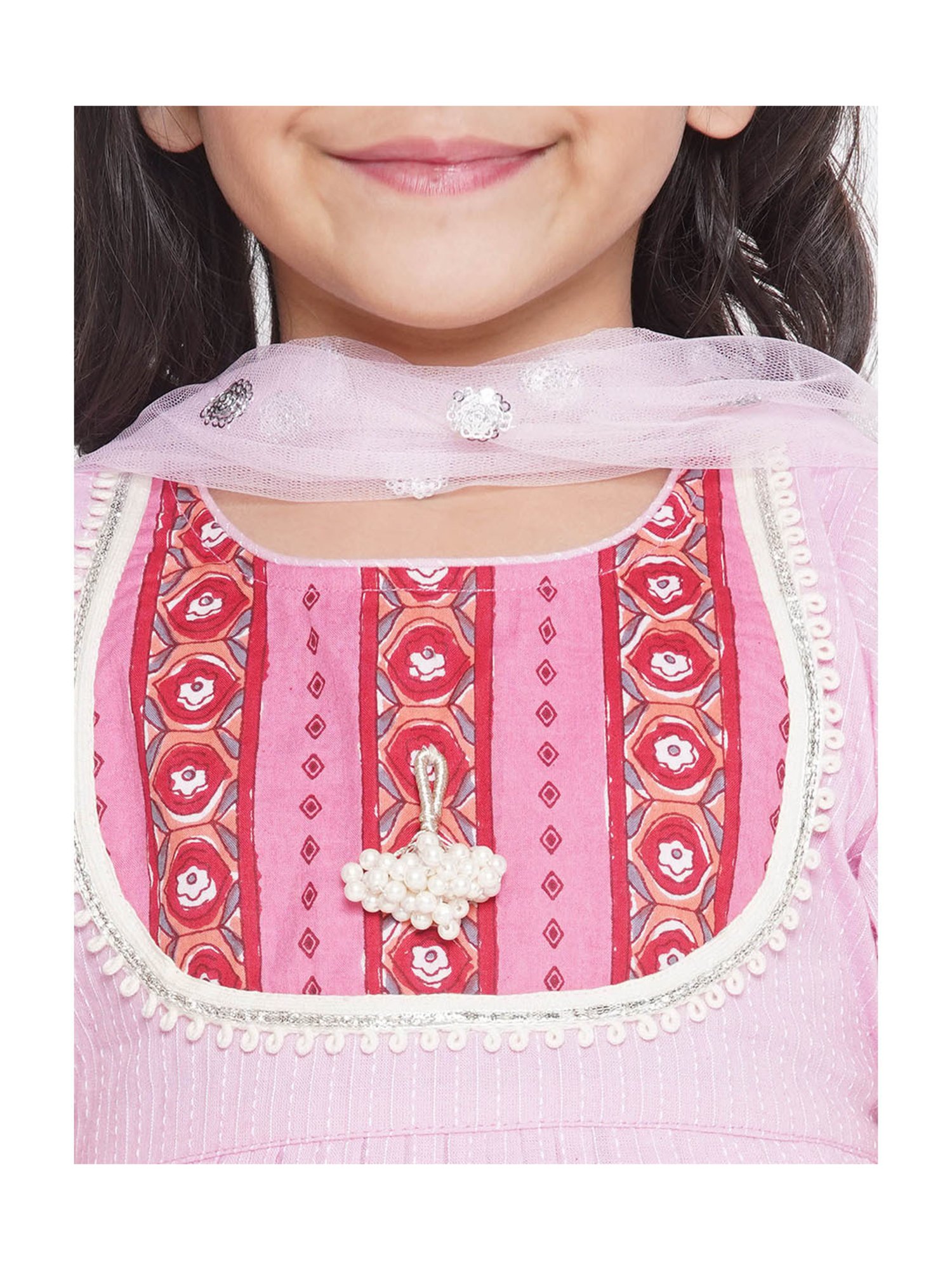 Little Bansi Kids Light Pink Printed Kurta, Salwar with Dupatta