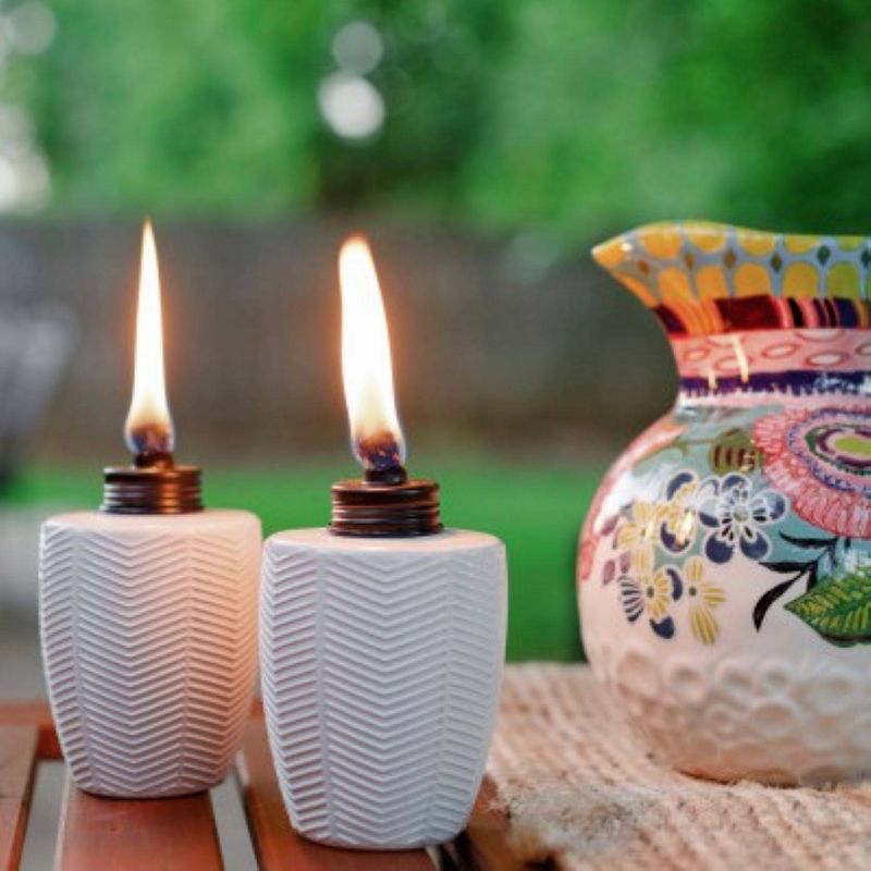 Tiki Brand 5.75" Herringbone Glass Table Torch White 3pk