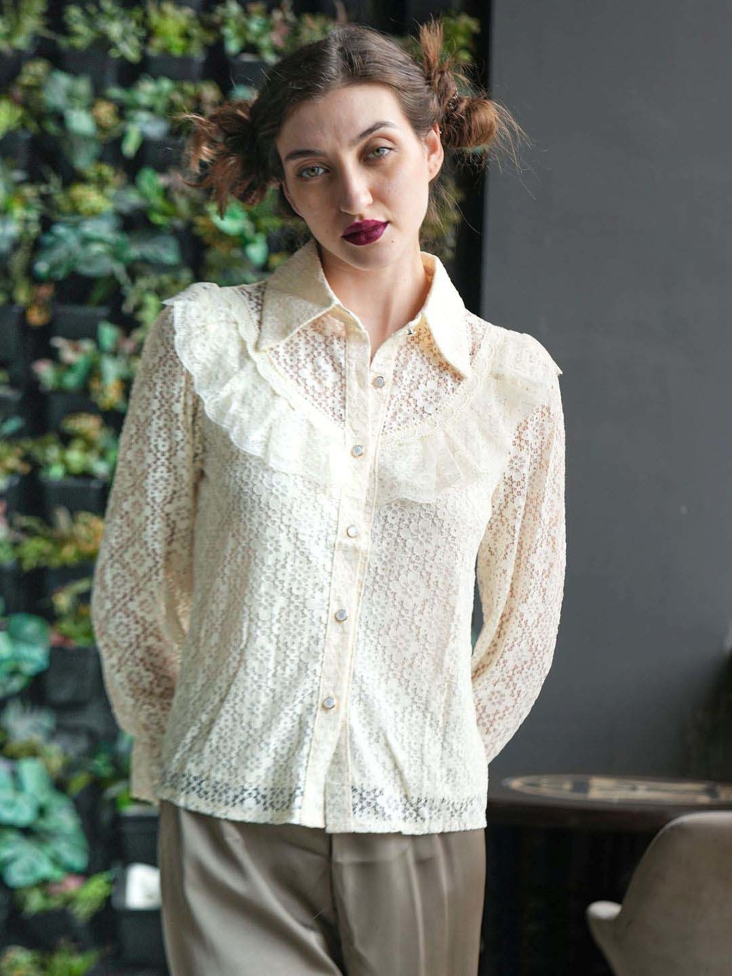 Odette Off-White Self Pattern Shirt