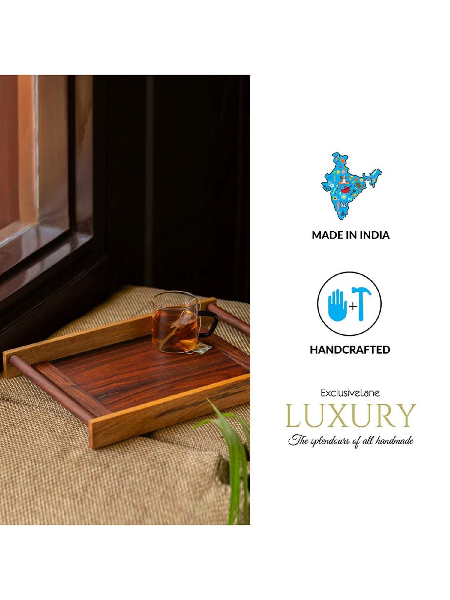 ExclusiveLane Brown Mango Wood Serving Tray -Set of 1