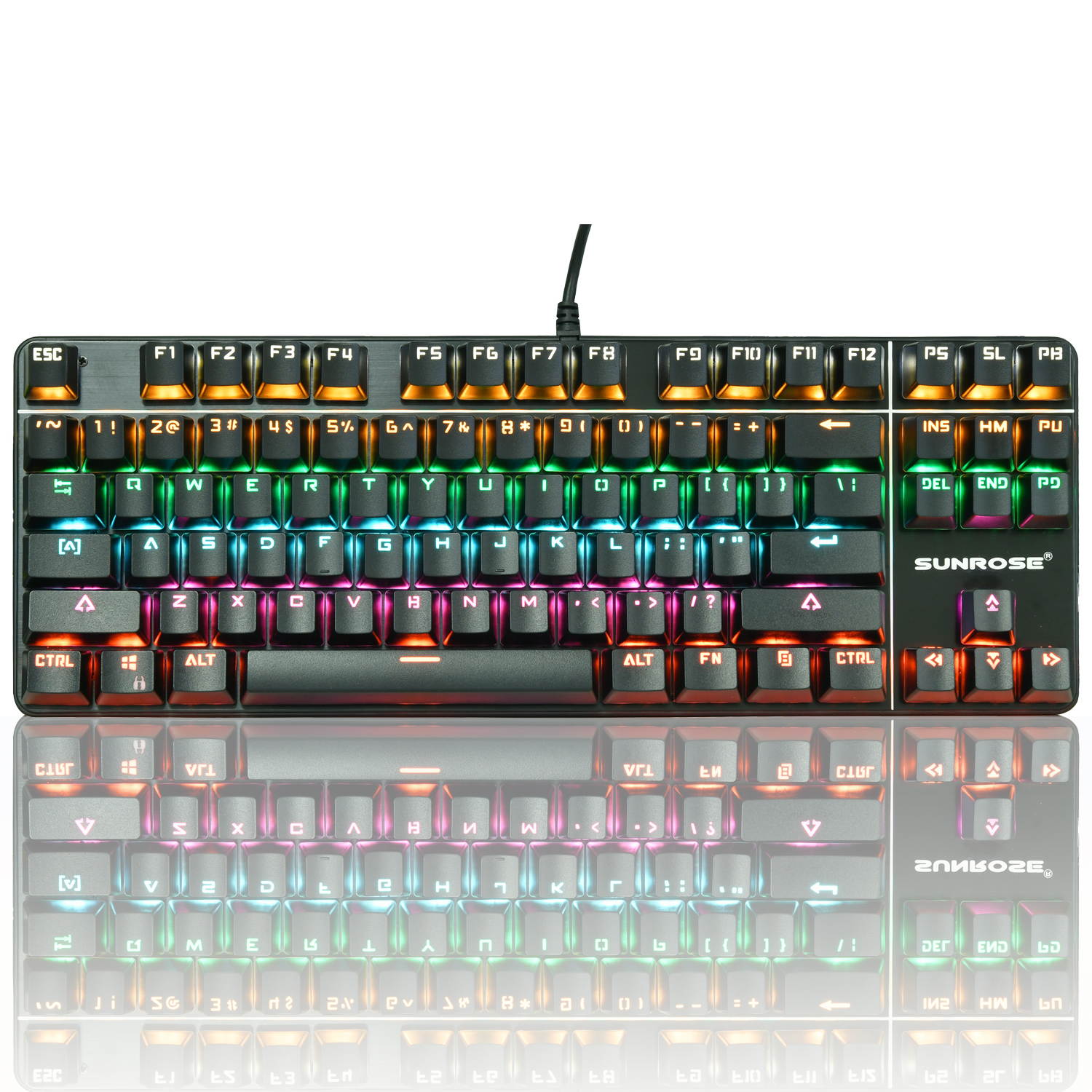 Mechanical Gaming Keyboard 87 Keys Small Compact Rainbow Backlit Spill-Resistant Keyboard USB Wired for PC Laptop Desktop Computer