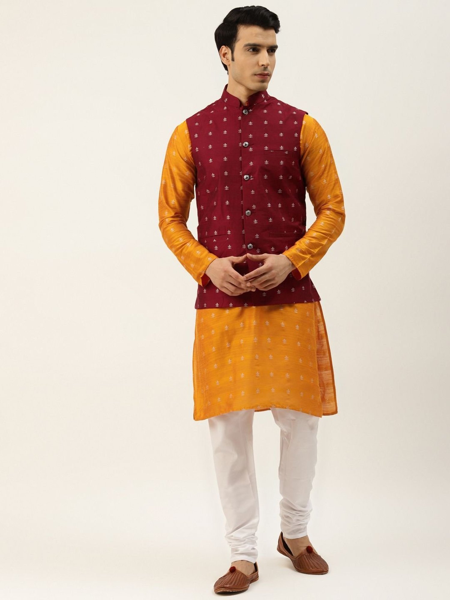 Sojanya Orange Regular Fit Embroidered Kurta Set With Jacket