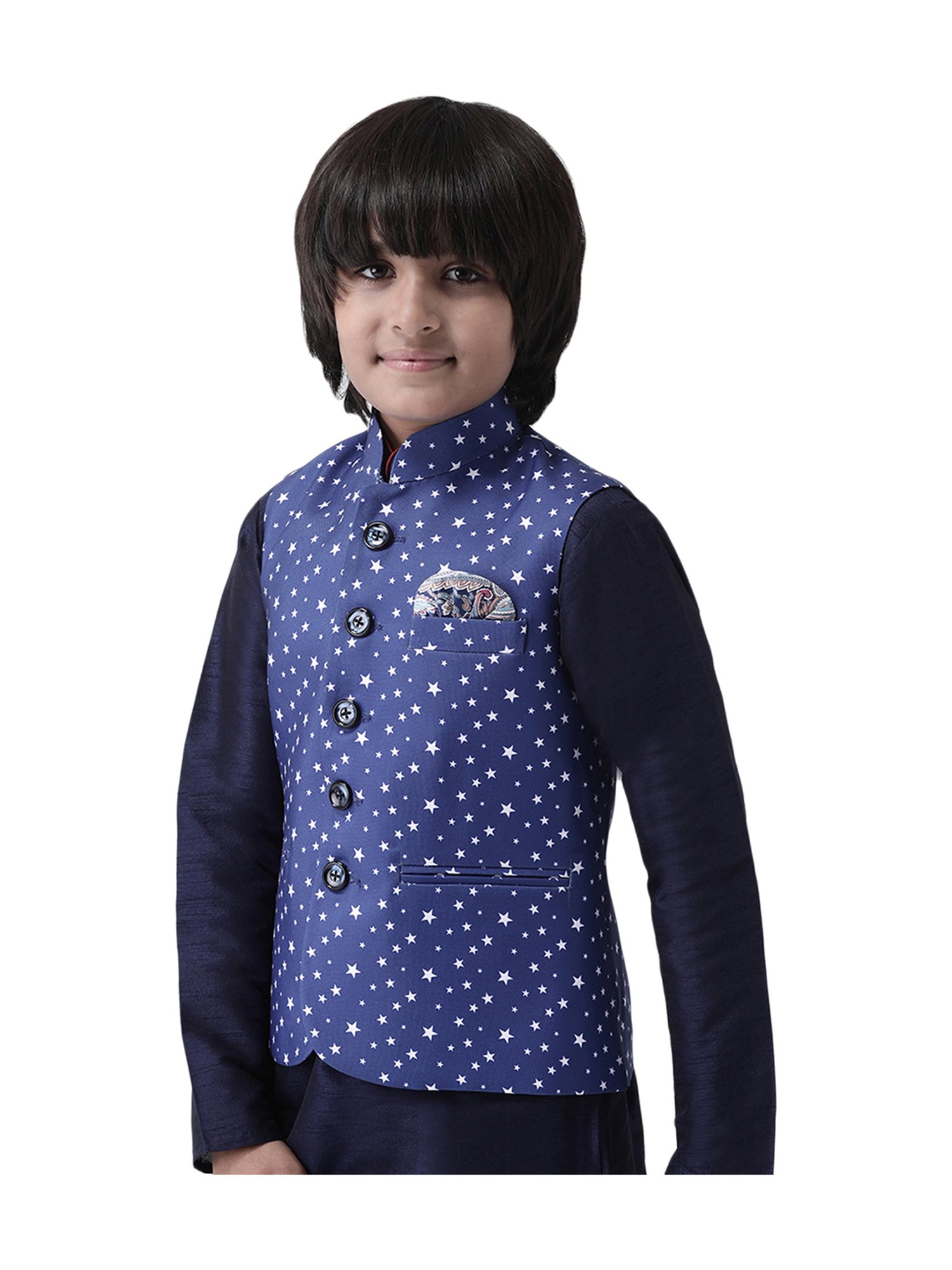 Hangup Kids Navy Printed Waistcoat