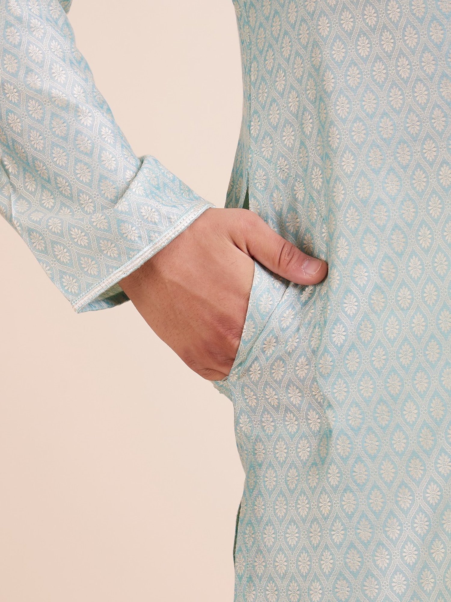 Manyavar Green Regular Fit Embroidered Plus Size Kurta and Pyjama Set