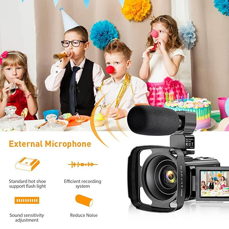 Camera Camcorder YouTube Vlogging Camera Recorder FHD 1080P 24.0MP 3.0 Inch 270 Degree Rotation Screen 16X Digital Zoom Camcorder with Microphone,Remote Control,Lens Hood and 2 Batteries