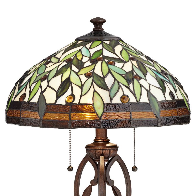 Robert Louis Tiffany Traditional Table Lamp Bronze Leaf and Vine Glass Shade for Living Room Family Bedroom Bedside Nightstand