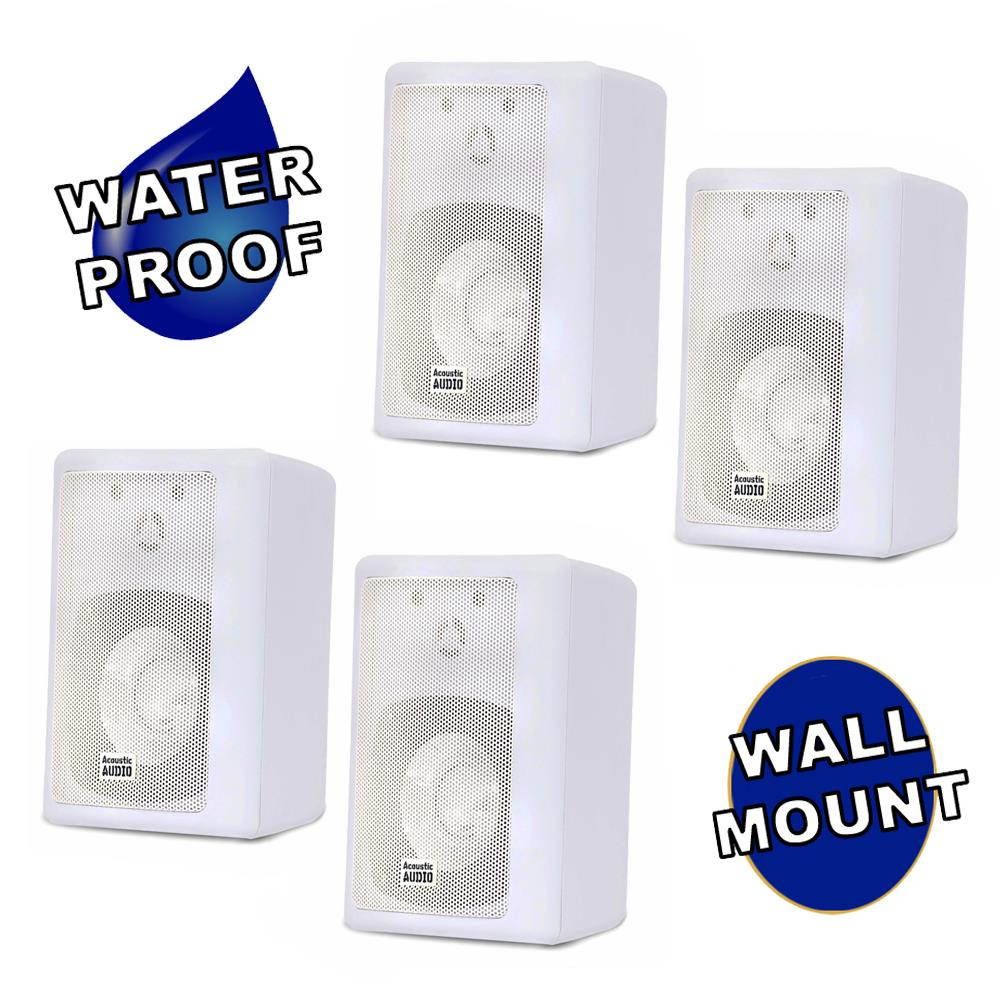 Acoustic Audio 151W Indoor Outdoor 2 Way Speakers 1200 Watt White 2 Pair Pack 151W-2Pr
