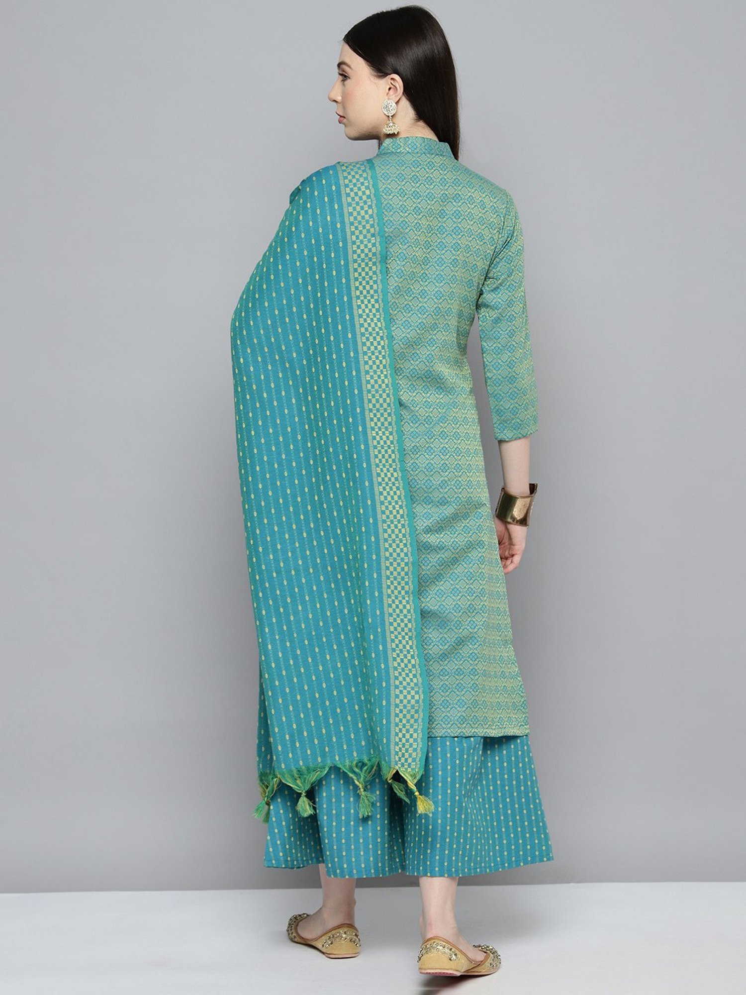 Jompers Blue Embroidered Kurta With Palazzo & Dupatta
