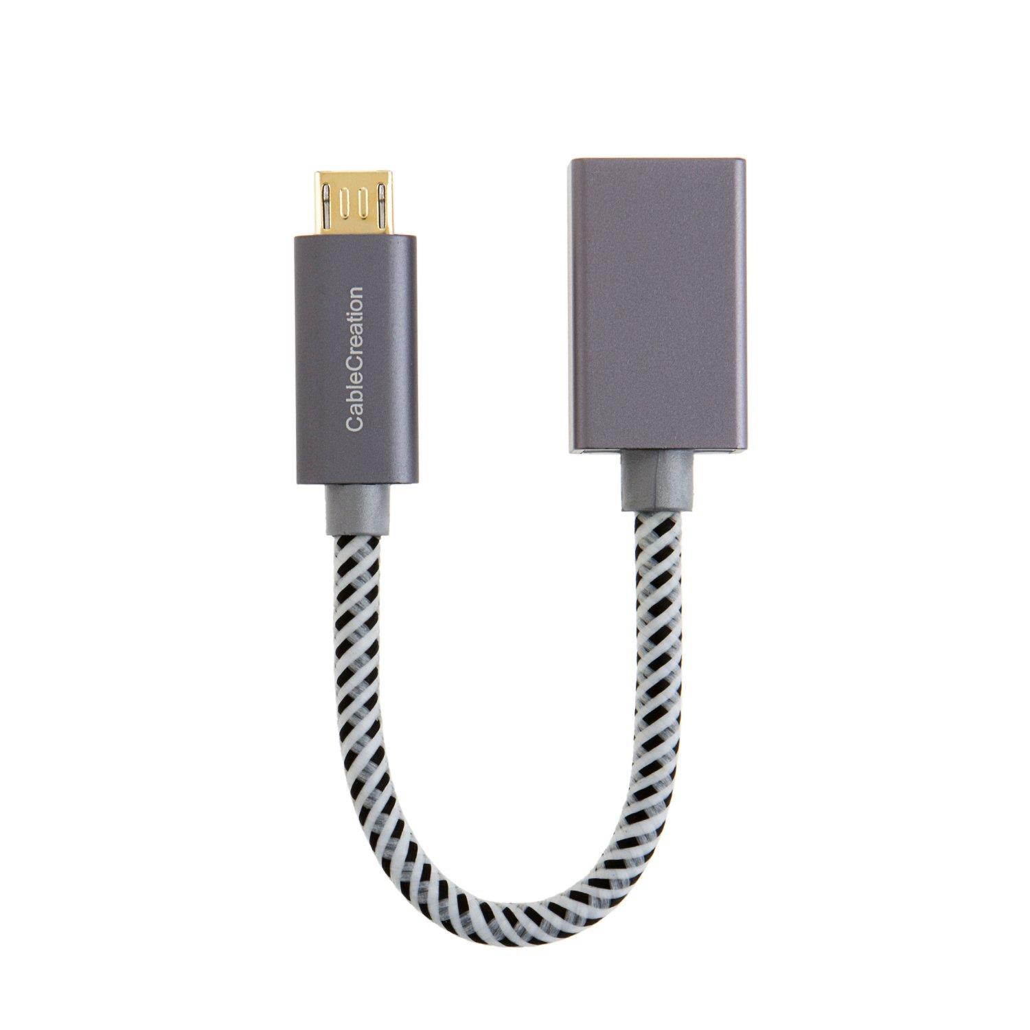 CableCreation Micro USB 2.0 OTG Cable Braided On The Go Adapter Micro USB Male to USB Female Compatible Samsung Other Smart Phones OTG Function, 6 inch/Space Gray Aluminum