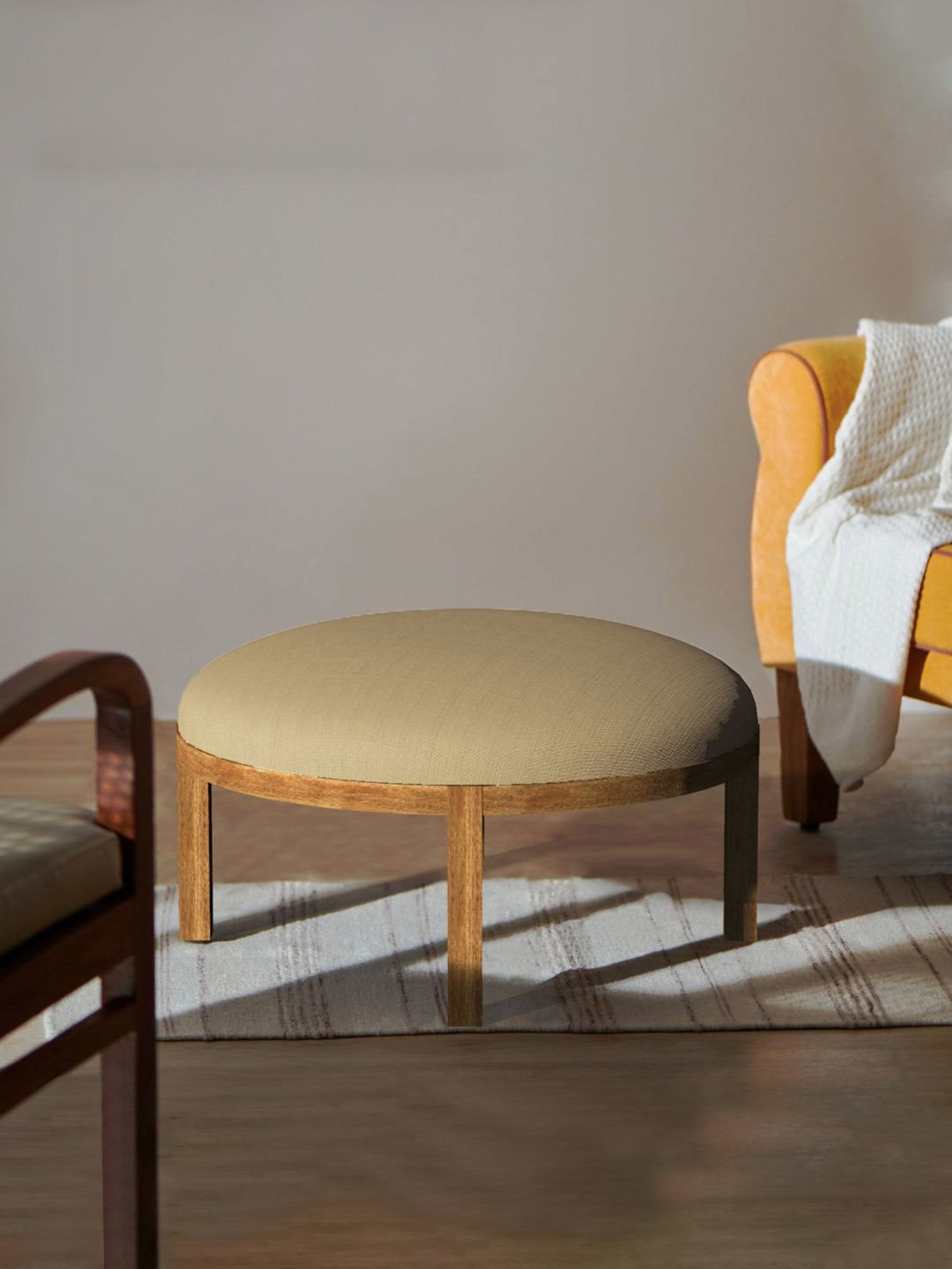 Chumbak Bohemian Beach Beige Sheesham Wood Ottoman