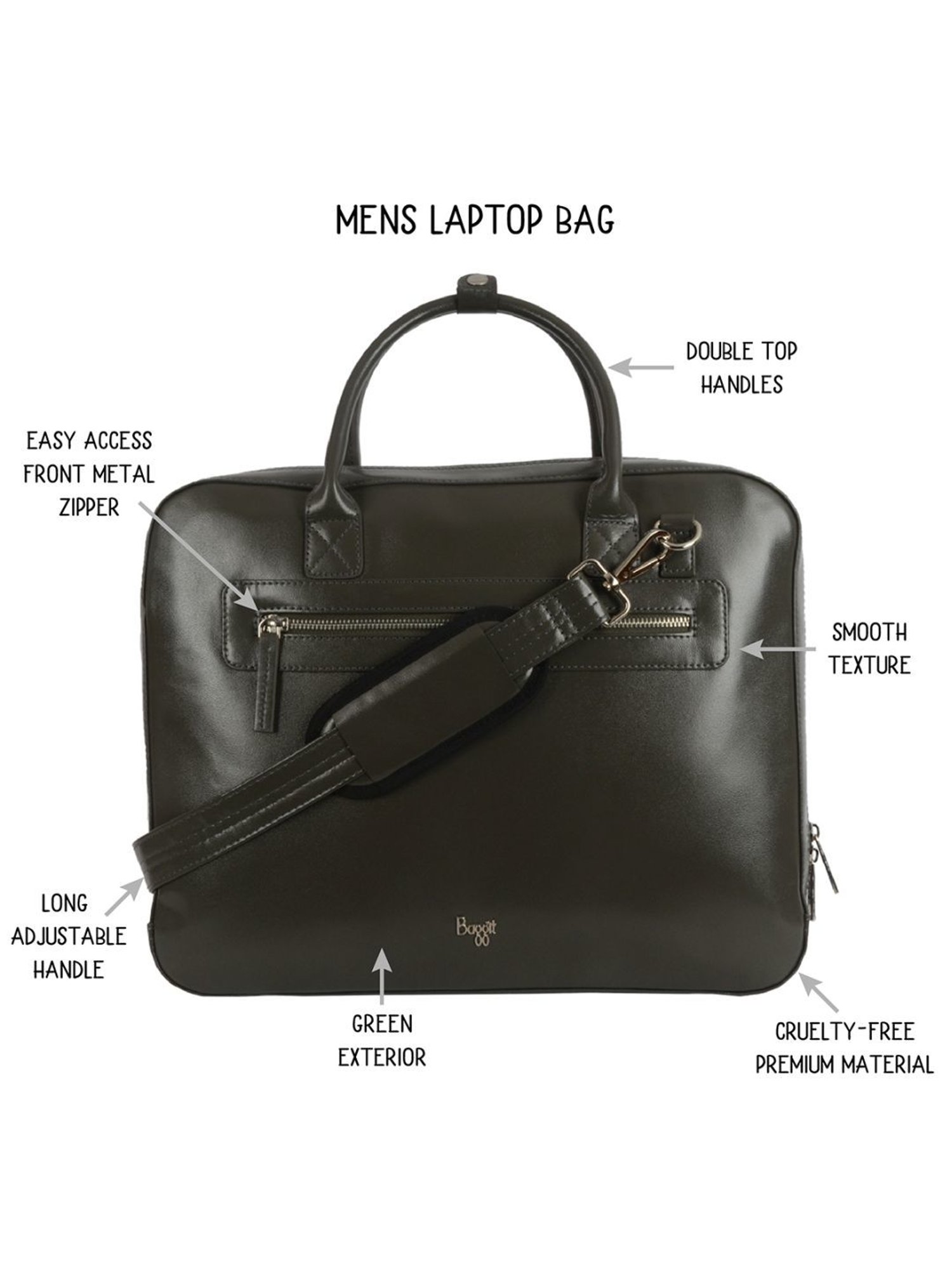 Baggit Dylan Angola Green PU Solid Laptop Messenger Bag