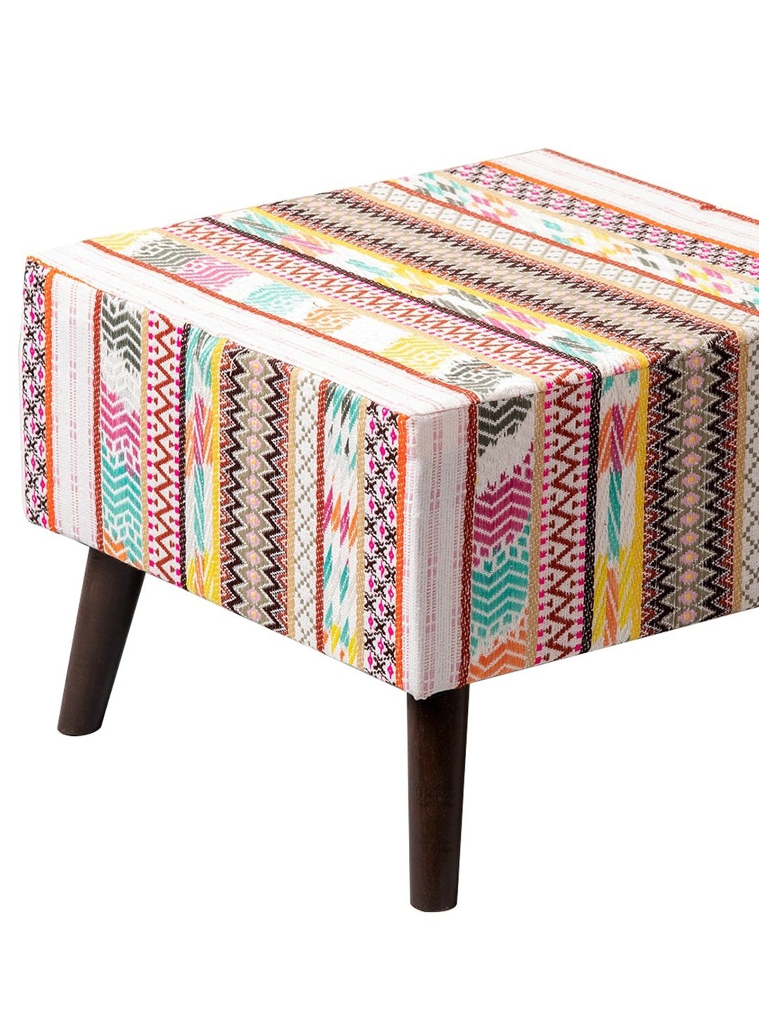 Nestroots Printed Multicolor Cotton Canvas 4 Leg Chowki - Set of 2