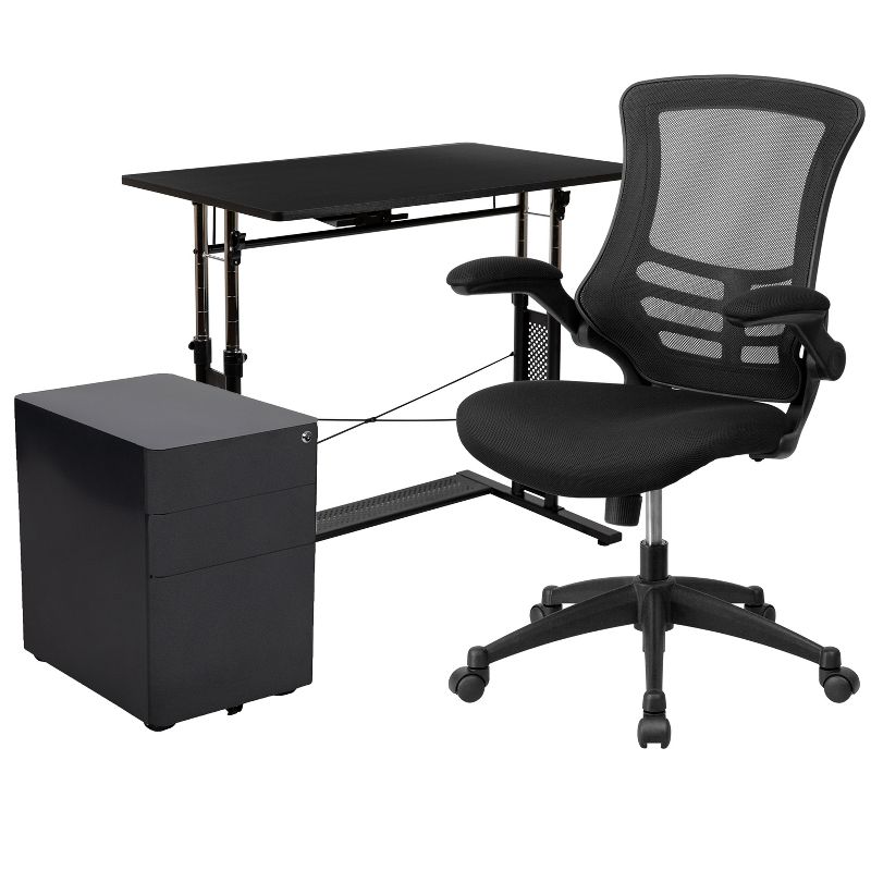 Emma and Oliver Work From Home Kit-Adjustable Desk, Ergonomic Mesh Office Chair, Filing Cabinet
