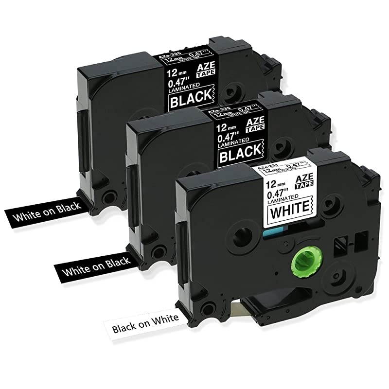 Compatible Label Tape Replacement for Brother P-Touch TZe-231(Black on White)TZe-335 TZ-335(White on Black)12mm 0.47Inch Laminated,for PT D210 H110 D600 1230PC 1280 Label Maker,26.2Ft,3Pack