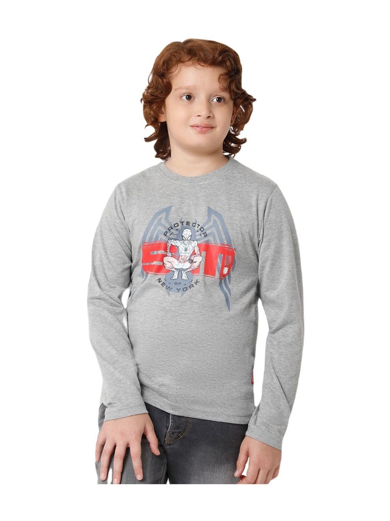 Proteens Boys Grey Melange Cotton Printed Full Sleeves T-Shirt