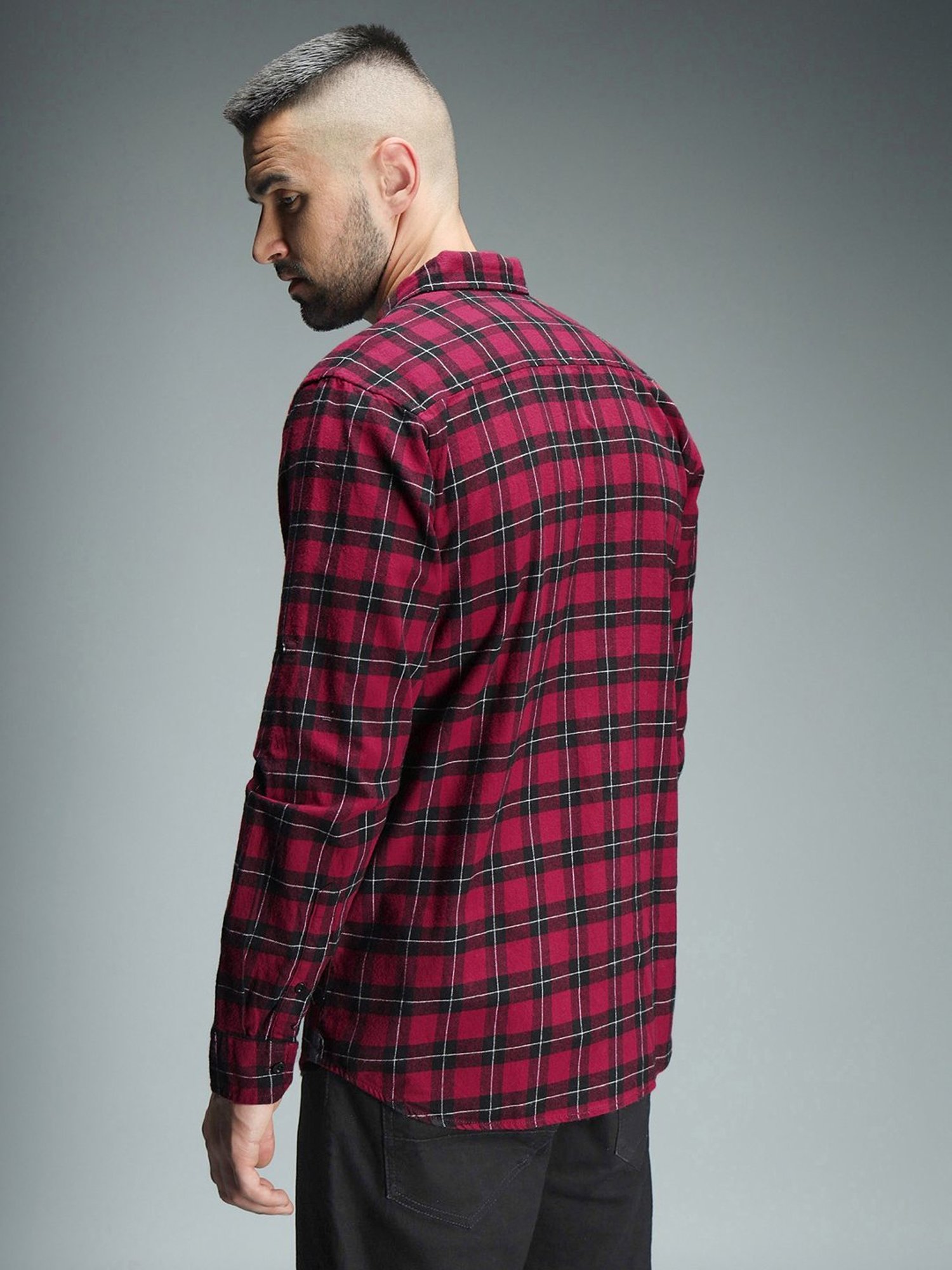 High Star Red Cotton Regular Fit Checks Shirt