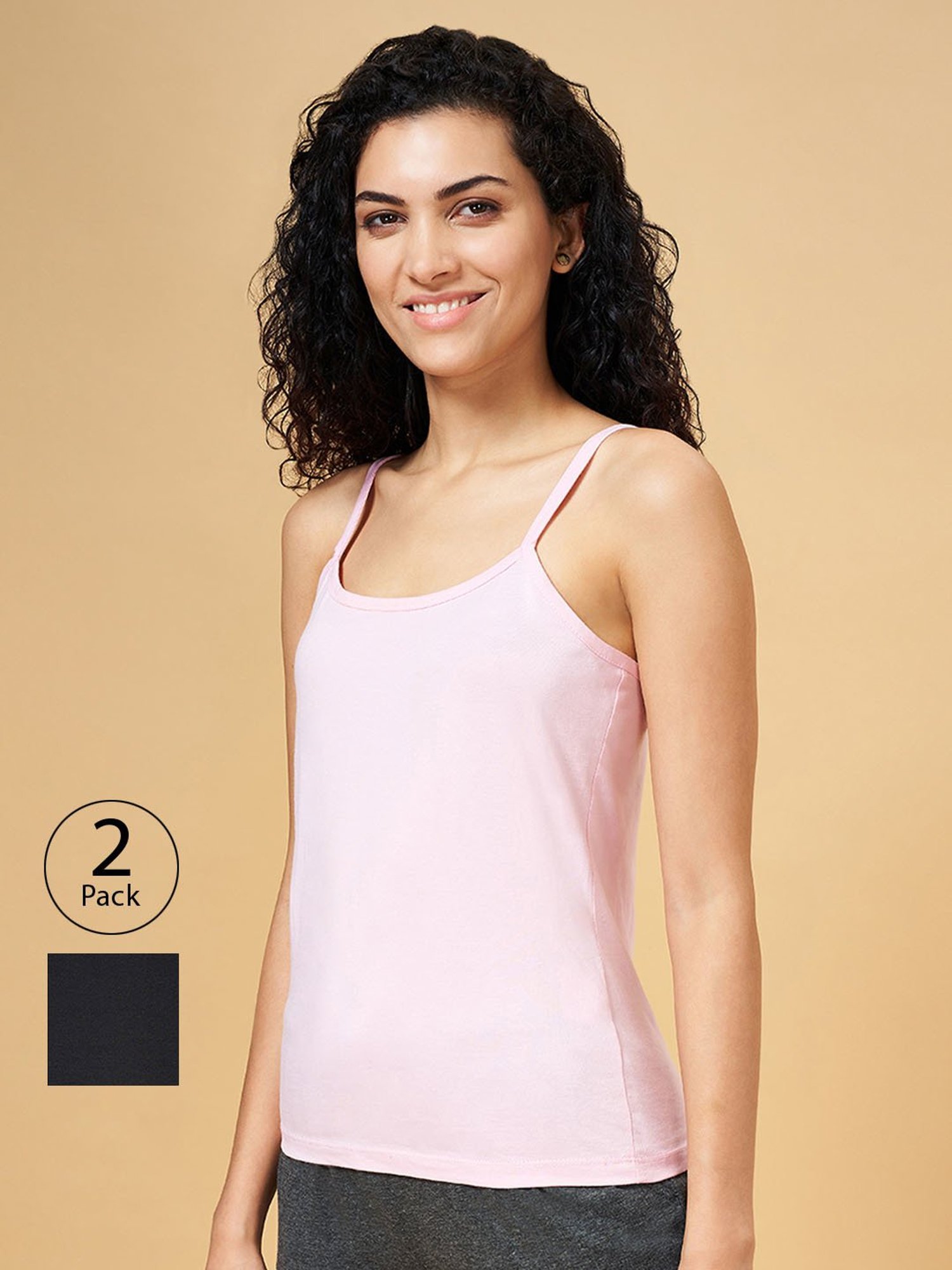 Dreamz by Pantaloons Pink & Black Cotton Camisoles - Pack Of 2