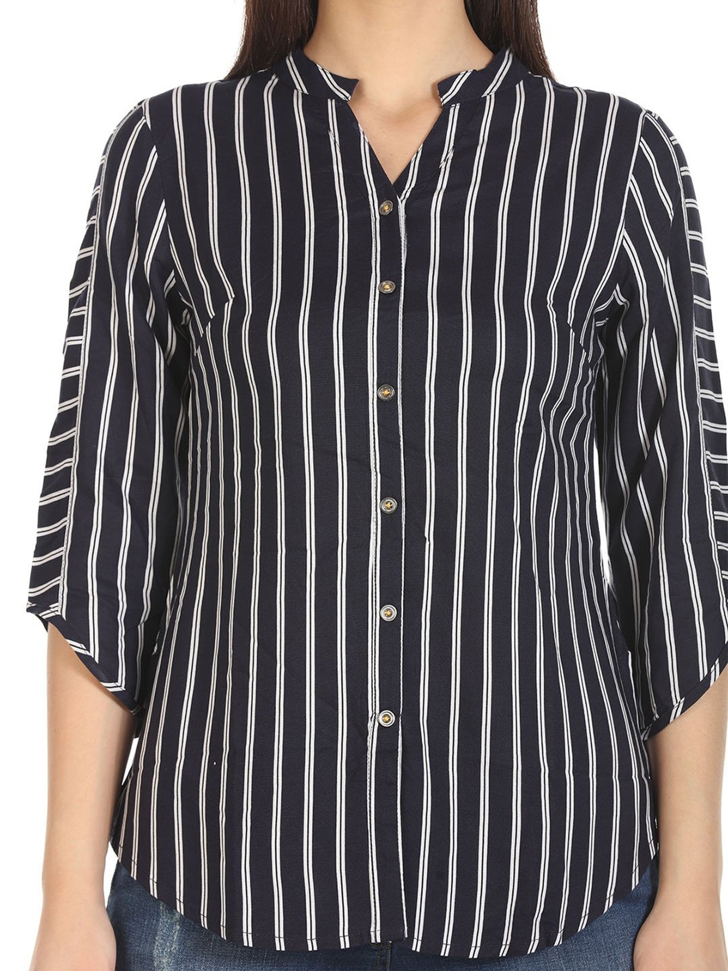 Mustard Navy Striped Shirt
