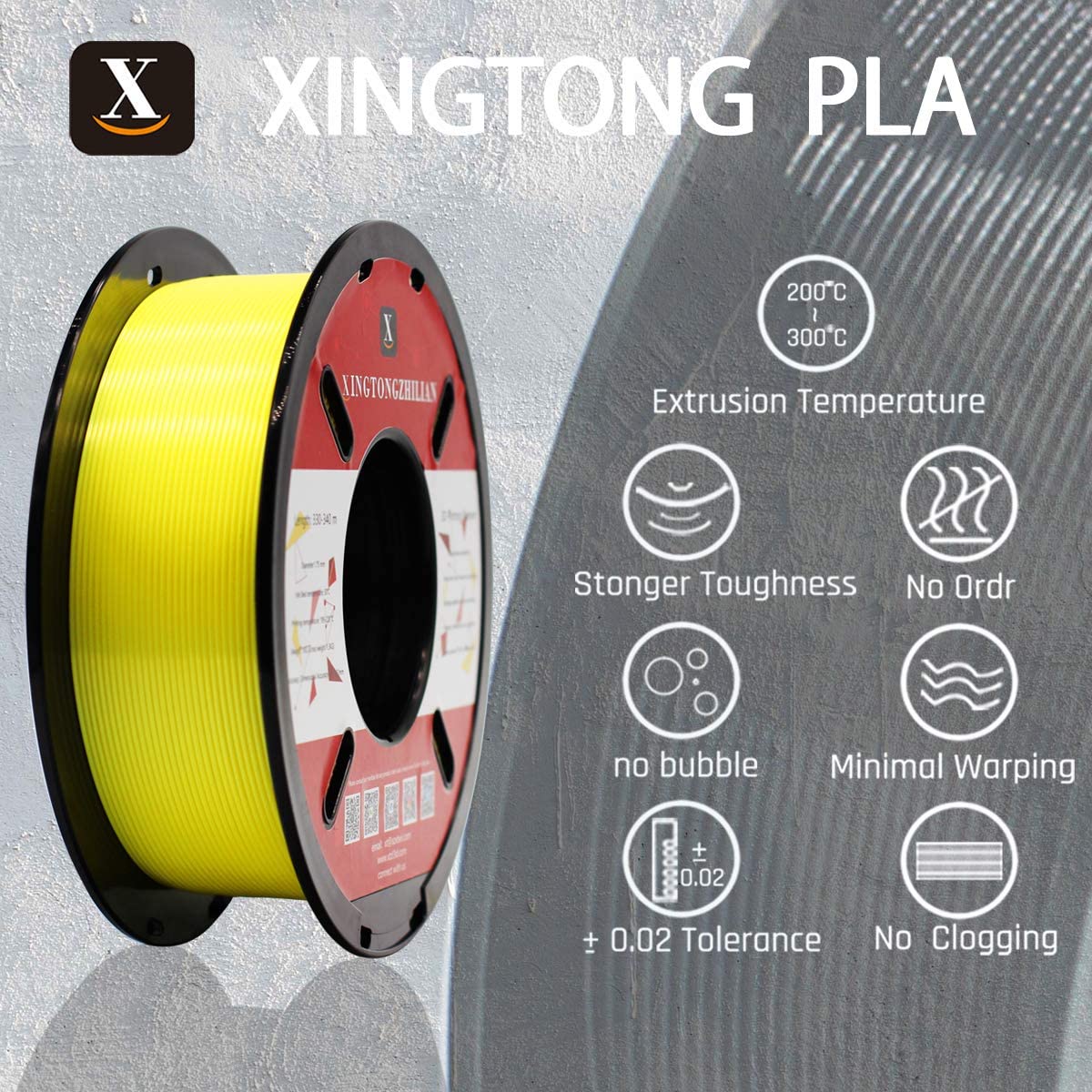 XTZL3D| PLA Material Printing Filament for 3D Printer, Yellow,1kg, 1.75mm