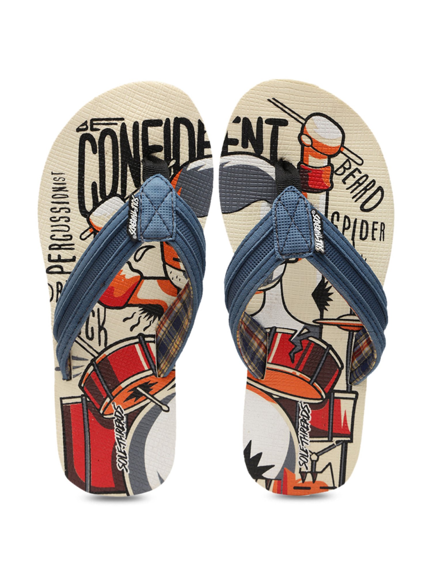 Yellow by Westside Navy Stripe Pattern Slides