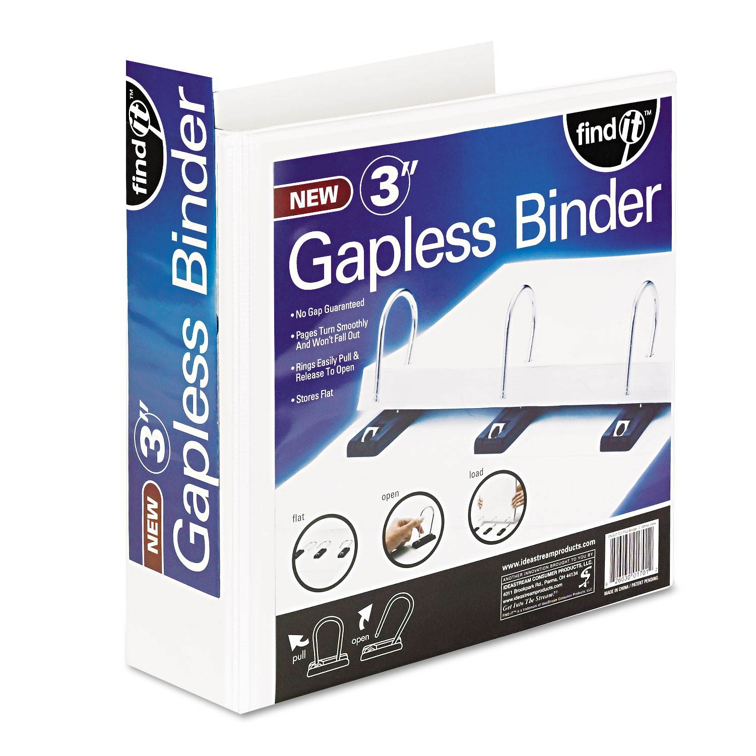 Find It Gapless Loop Ring View Binder 11 x 8-1/2 3" Capacity White SNS01701
